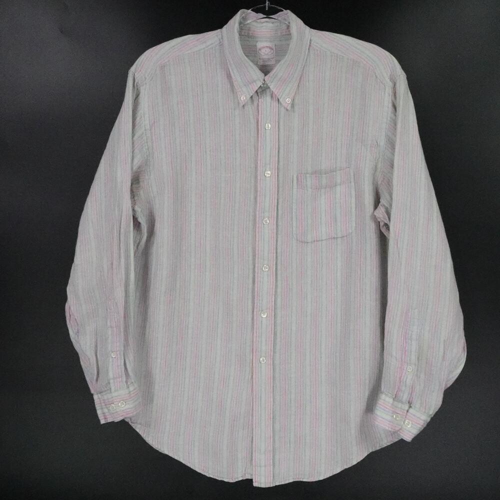 Brooks Brothers Shirt Mens L Multicolor Striped‎ Linen Long Sleeve Button Down